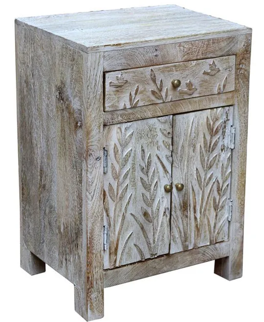 2 Drawer Whitewashed Bedside Cabinet | Bird Design