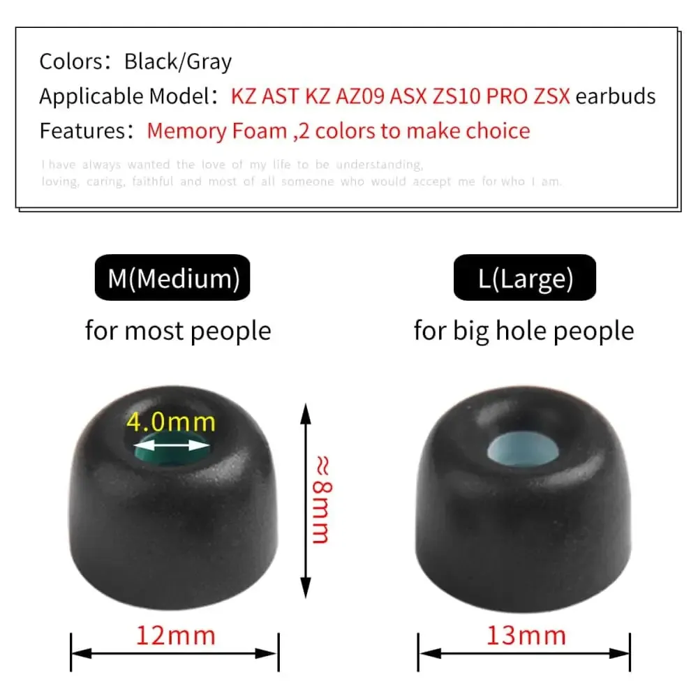 4pcs Memory Foam In-ear Earphone Tips for Kz Ast Kz Az09 Asx Zs10 Pro Zsx Hifi Zsn Zst As16 V90 As10 C12 Earphones
