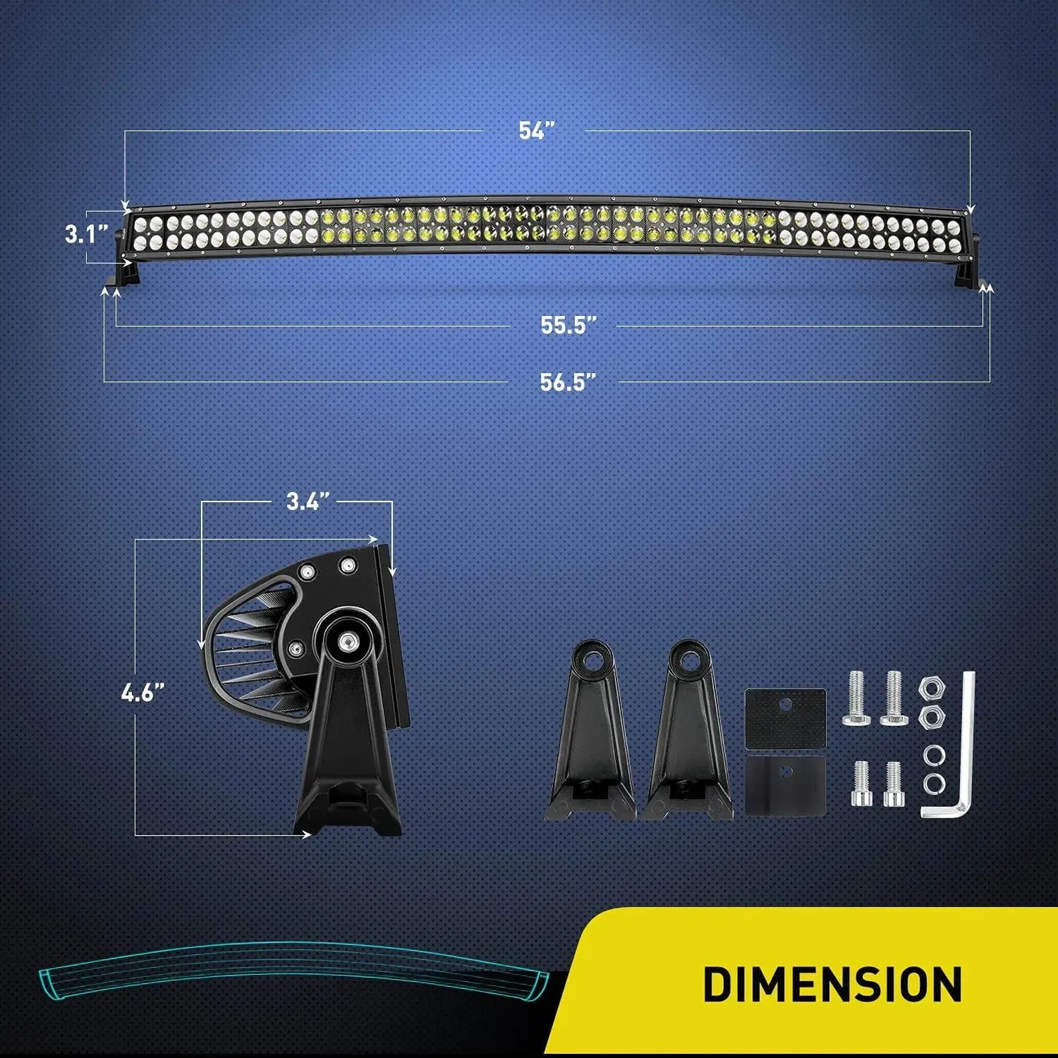 54 Inch 312W Double Row Curved Black Spot Flood LED Light Bar | 14AWG Wire 5Pin Switch