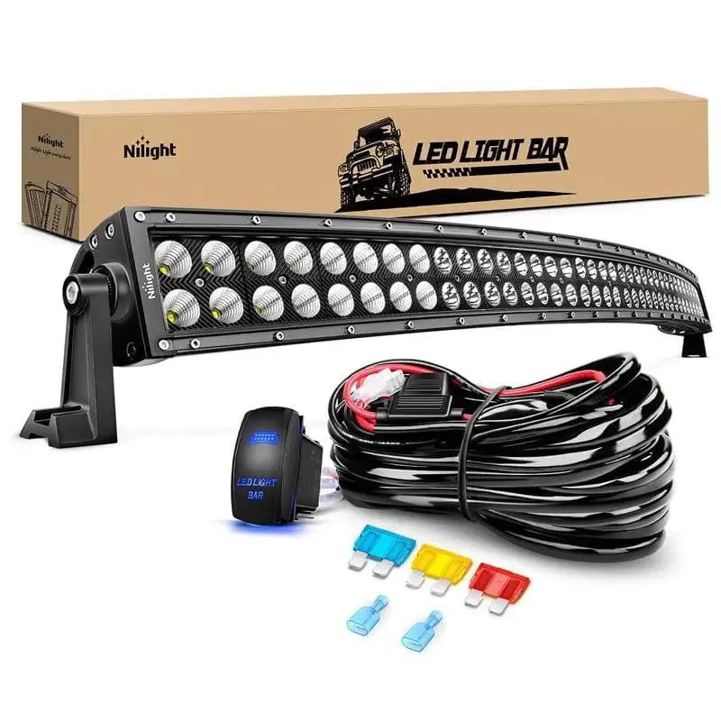 54 Inch 312W Double Row Curved Black Spot Flood LED Light Bar | 14AWG Wire 5Pin Switch