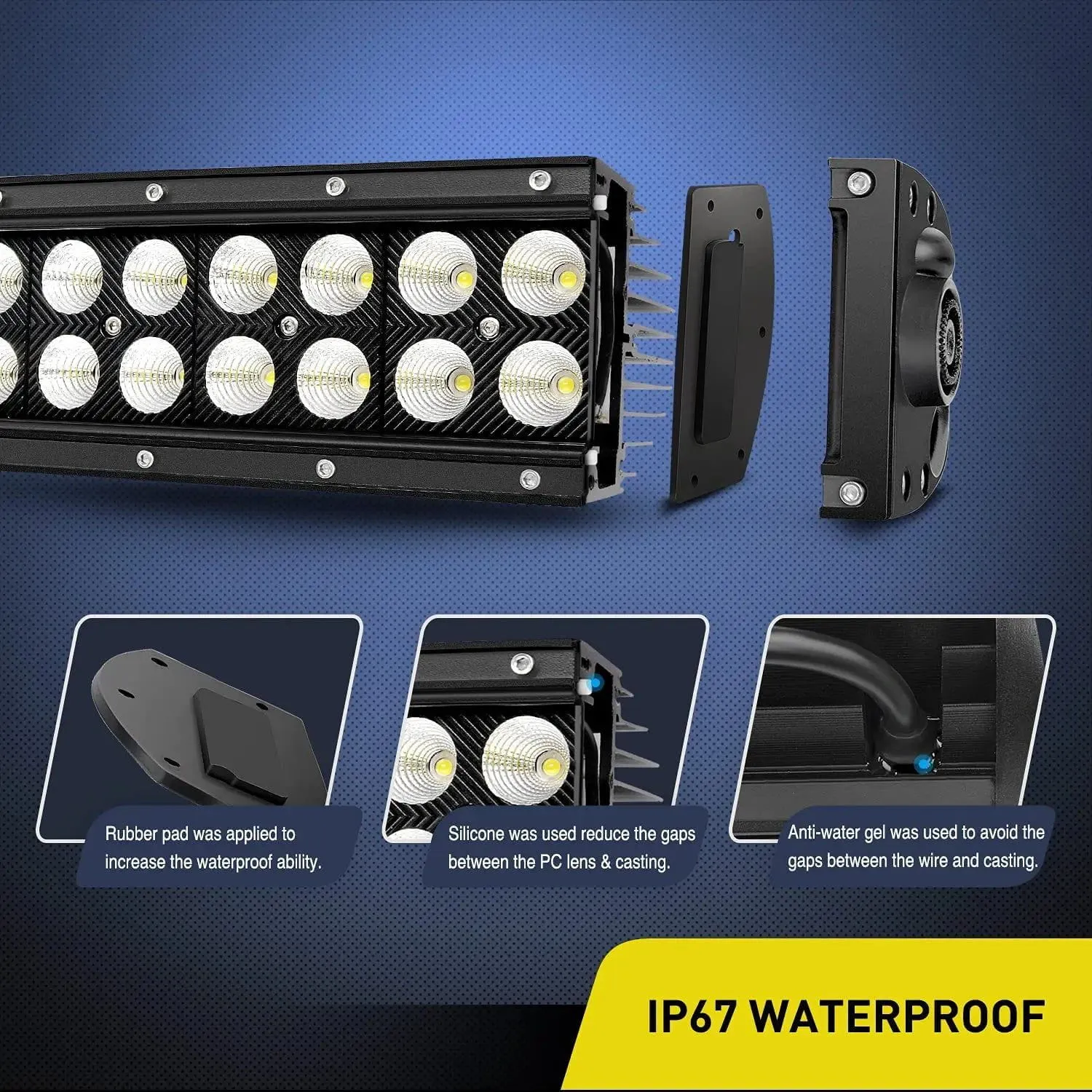 54 Inch 312W Double Row Curved Black Spot Flood LED Light Bar | 14AWG Wire 5Pin Switch