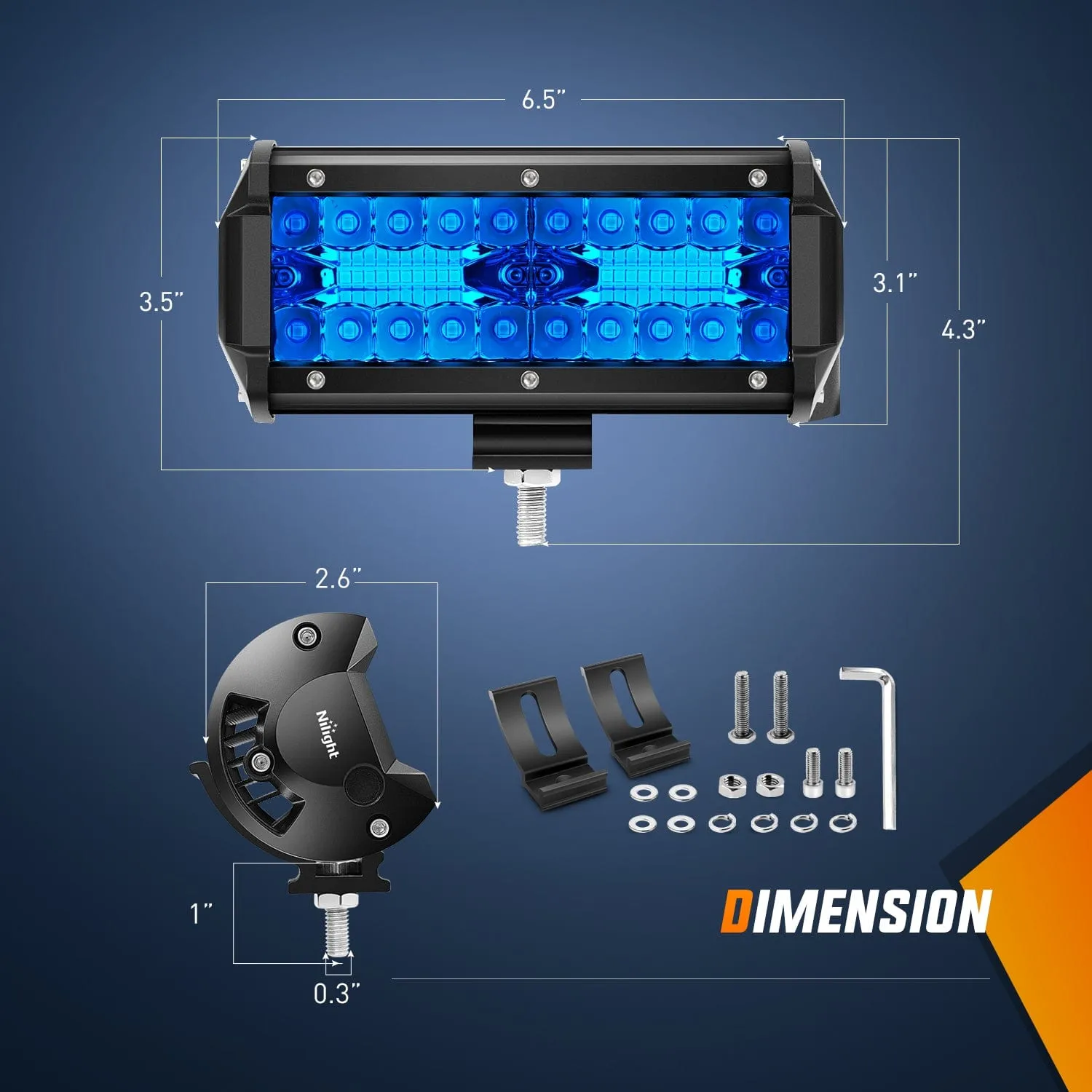 6.5 Inch 120W Triple Row Spot Blue Led Pods (Pair)