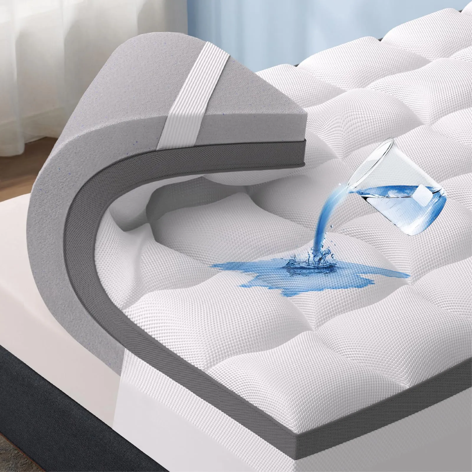 Bedsure 4 Inch Memory Foam Mattress Topper King Size, Dual Layer 2.5 Inch Gel Memory Foam & 800 GSM Waterproof Pillow Top Cooling Mattress Pad with 8-21 Inch Deep Pocket