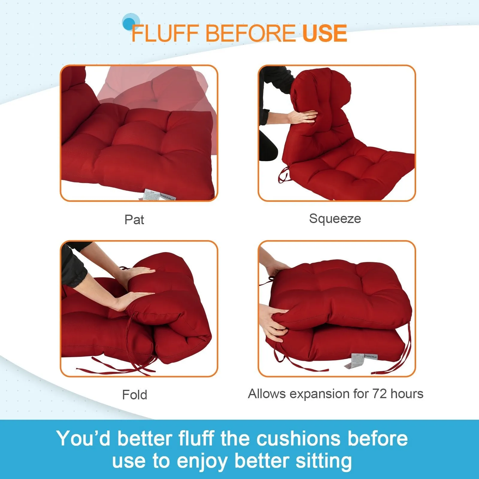 Tufted Outdoor/Indoor Seat/Back Chair Cushions, Set of 4, 42'' x 21''