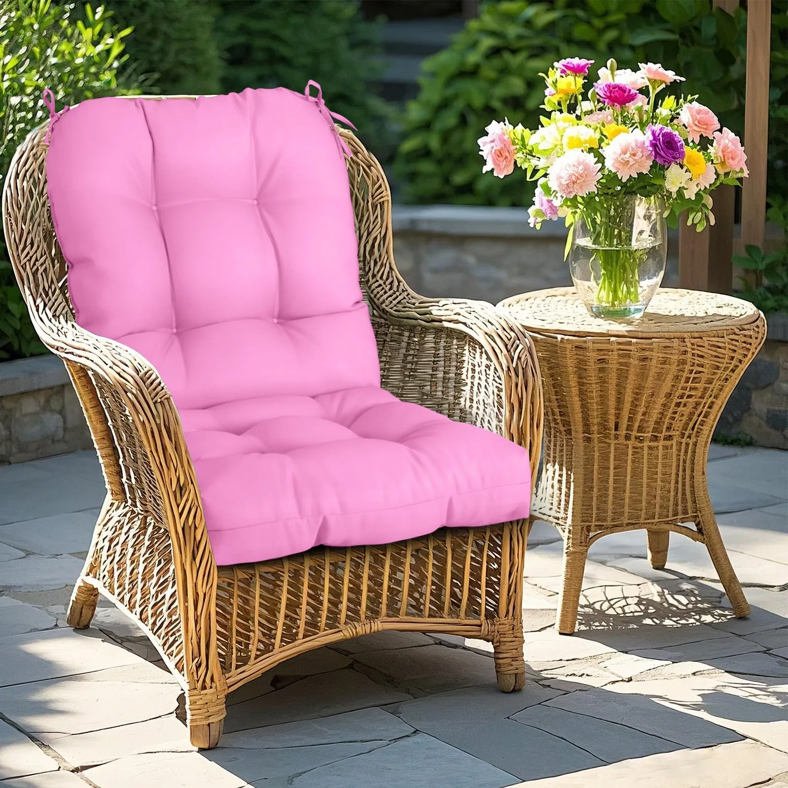 Tufted Outdoor/Indoor Seat/Back Chair Cushions, Set of 4, 42'' x 21''