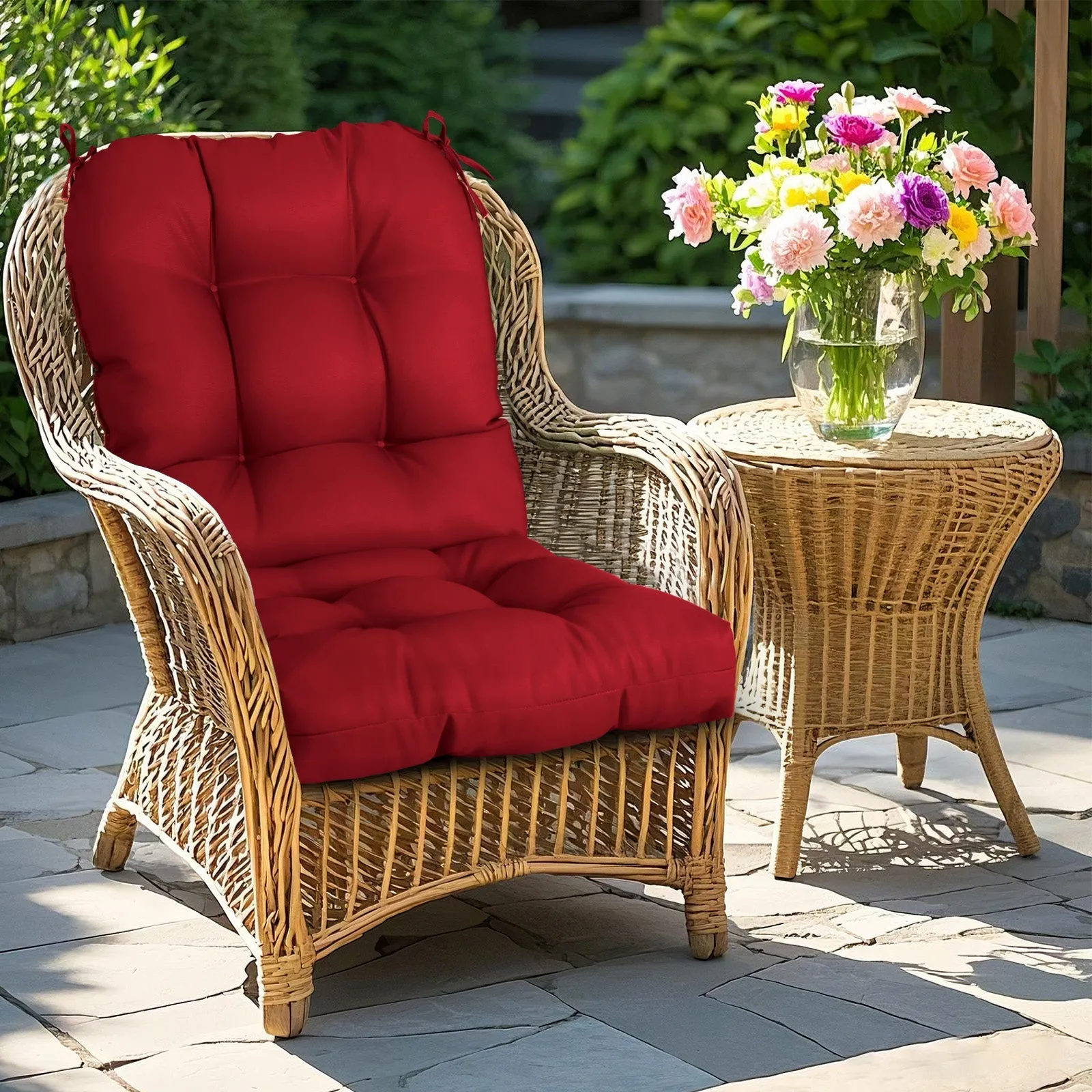 Tufted Outdoor/Indoor Seat/Back Chair Cushions, Set of 4, 42'' x 21''
