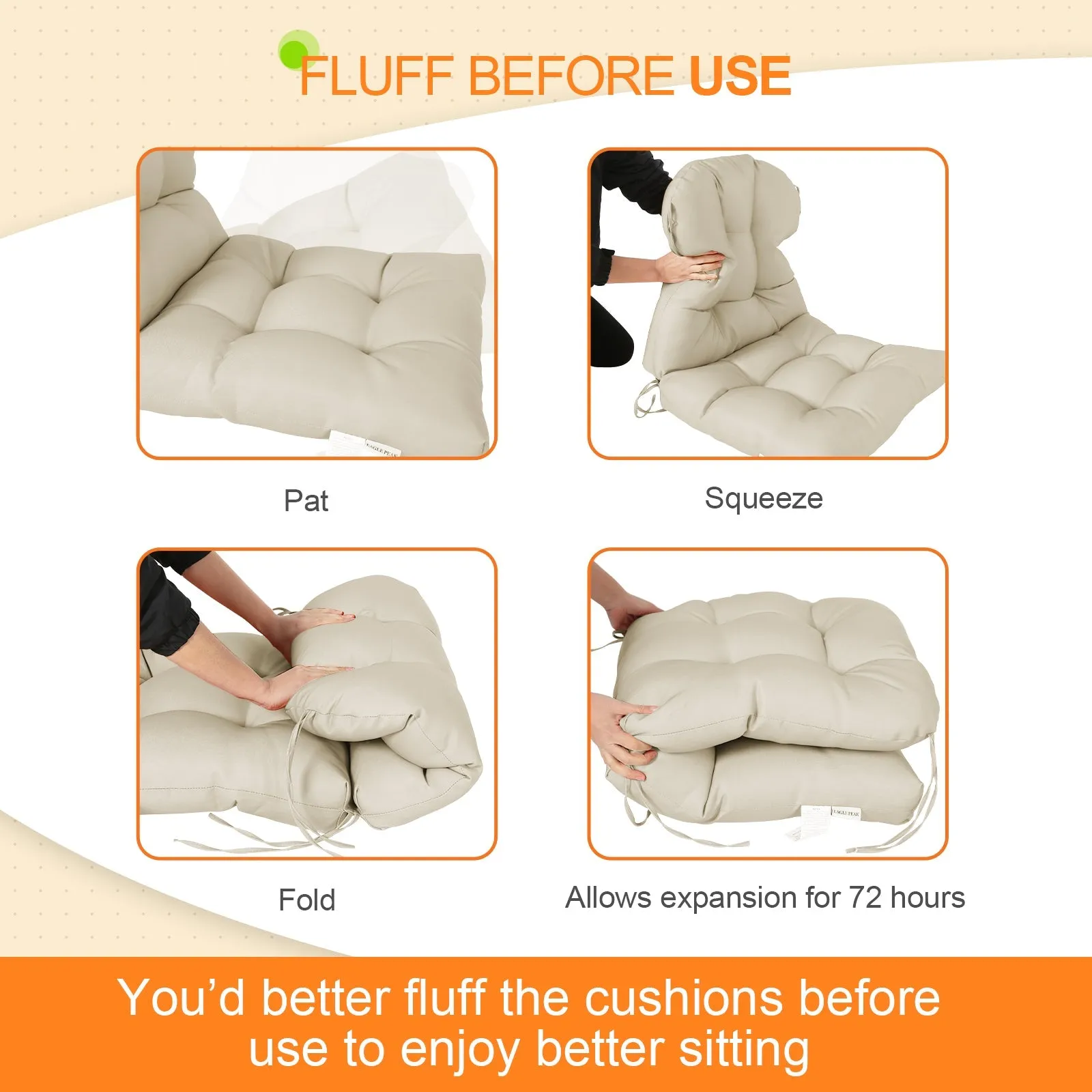 Tufted Outdoor/Indoor Seat/Back Chair Cushions, Set of 4, 42'' x 21''