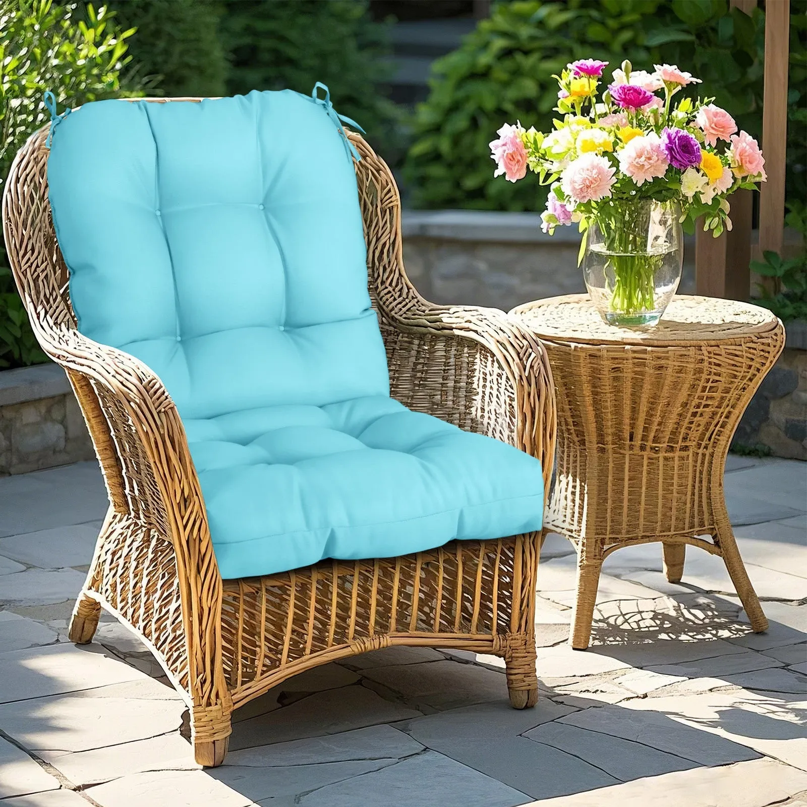 Tufted Outdoor/Indoor Seat/Back Chair Cushions, Set of 4, 42'' x 21''