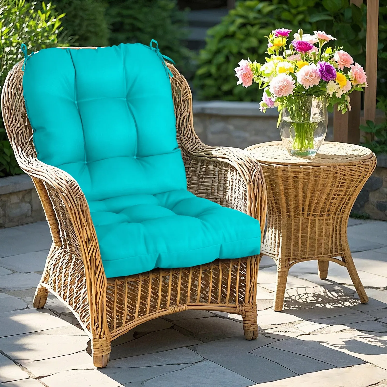 Tufted Outdoor/Indoor Seat/Back Chair Cushions, Set of 4, 42'' x 21''