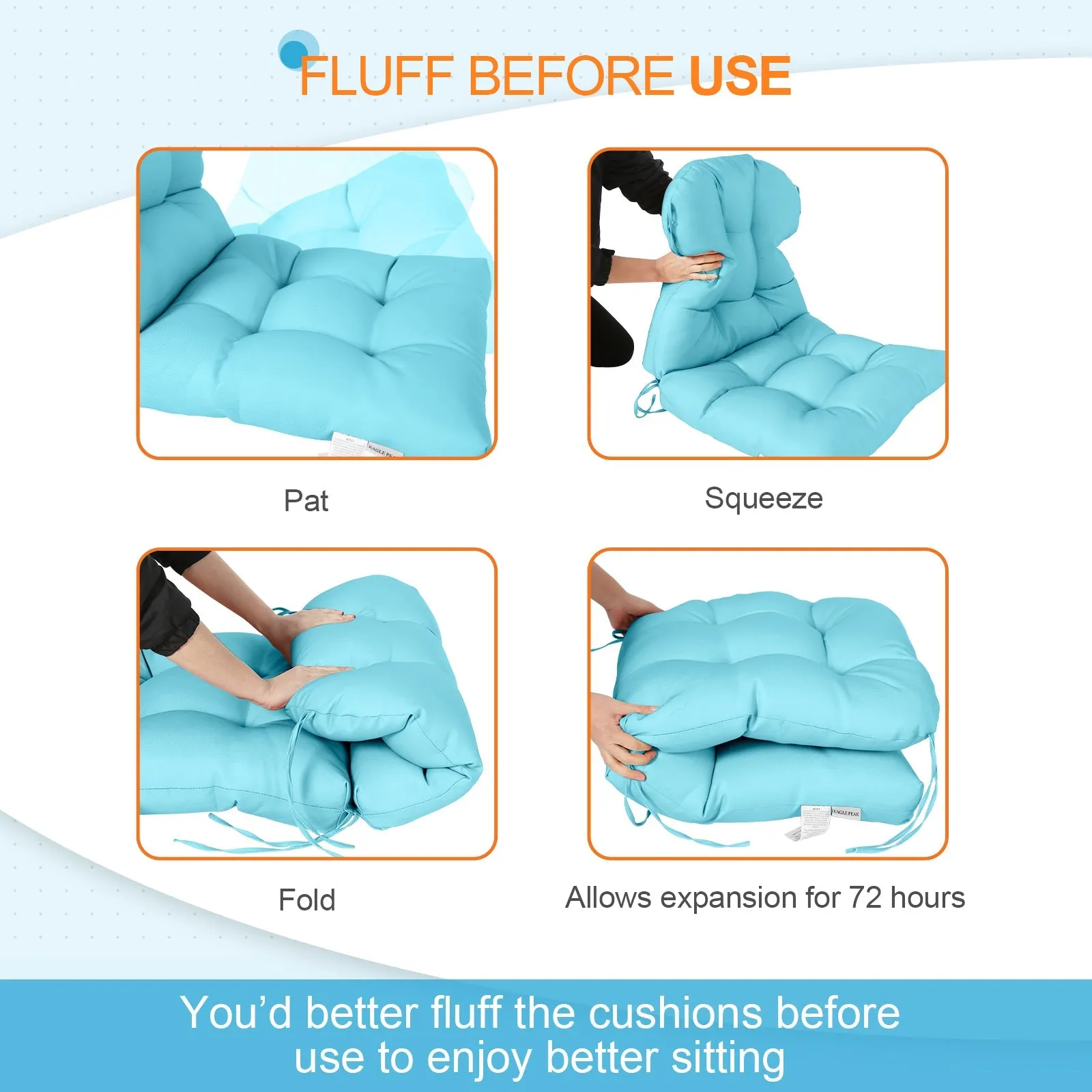 Tufted Outdoor/Indoor Seat/Back Chair Cushions, Set of 4, 42'' x 21''