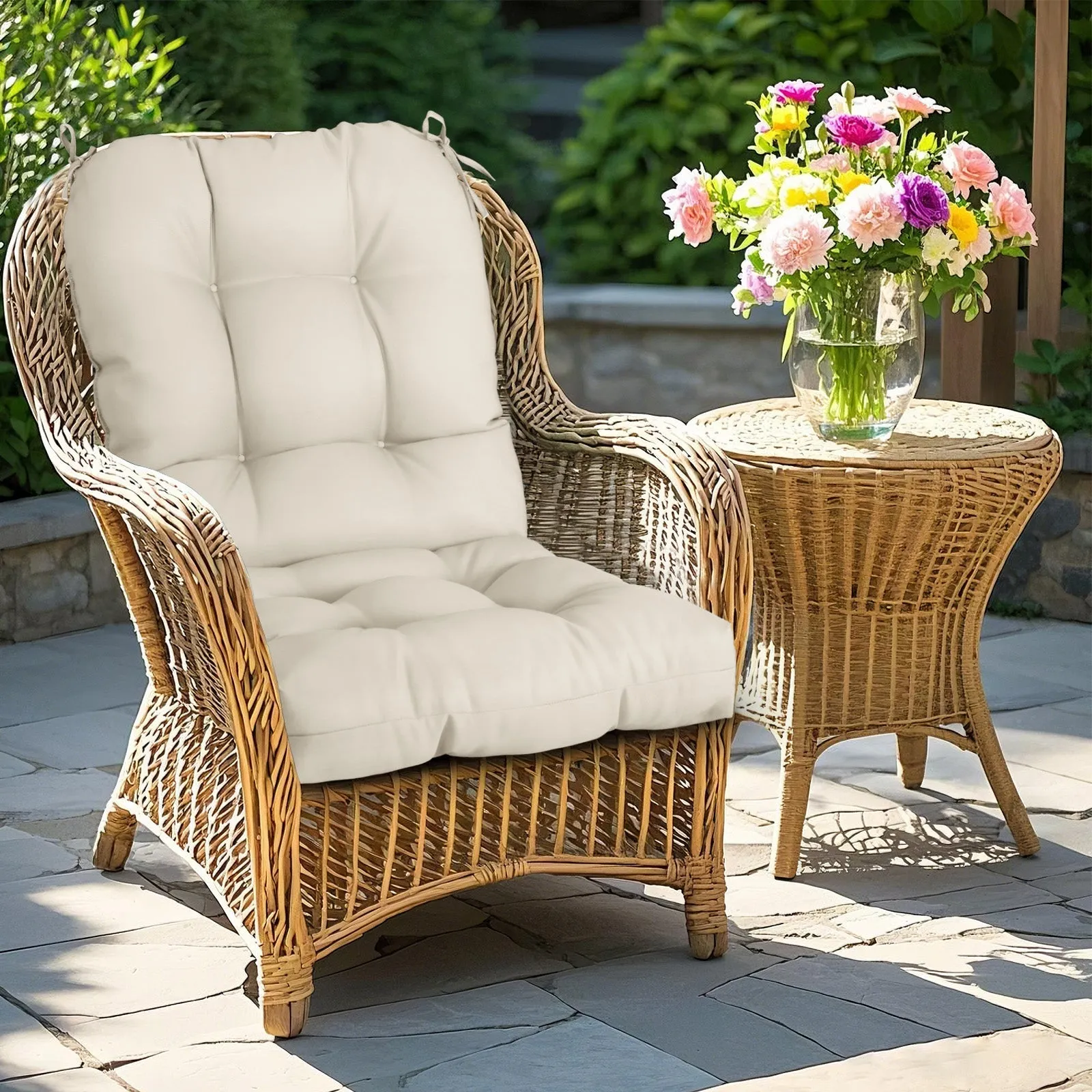 Tufted Outdoor/Indoor Seat/Back Chair Cushions, Set of 4, 42'' x 21''