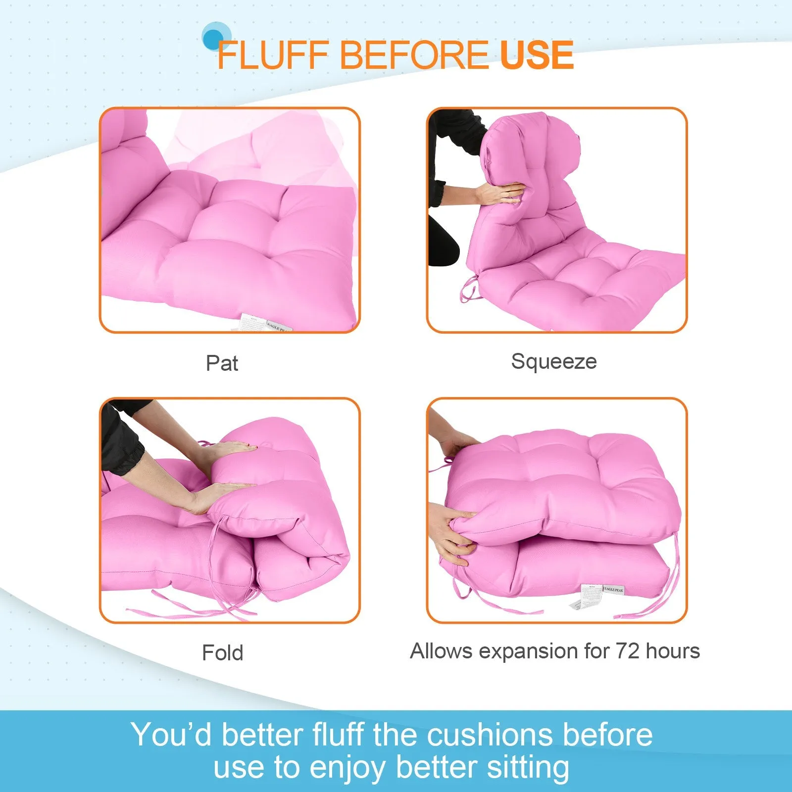 Tufted Outdoor/Indoor Seat/Back Chair Cushions, Set of 4, 42'' x 21''