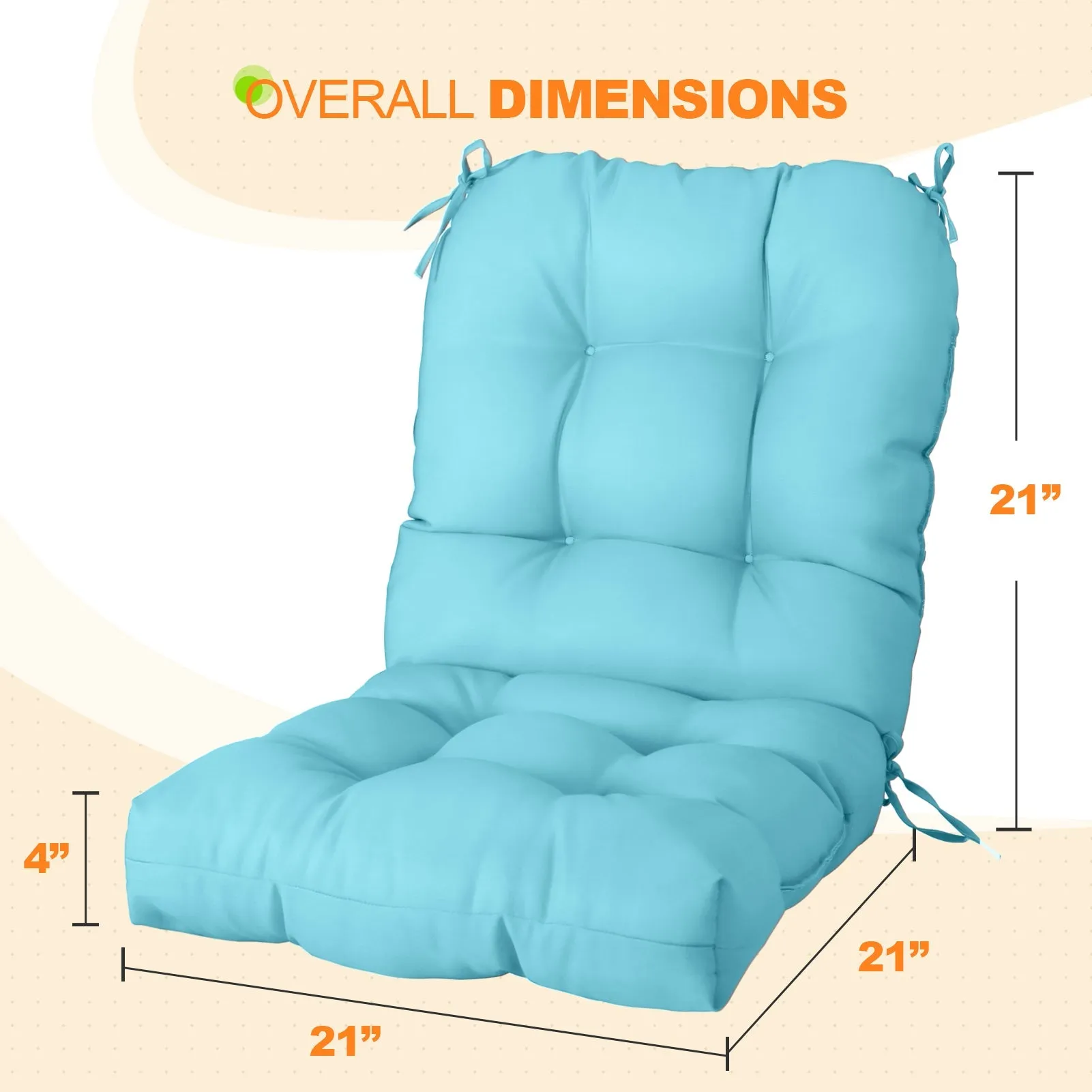 Tufted Outdoor/Indoor Seat/Back Chair Cushions, Set of 4, 42'' x 21''